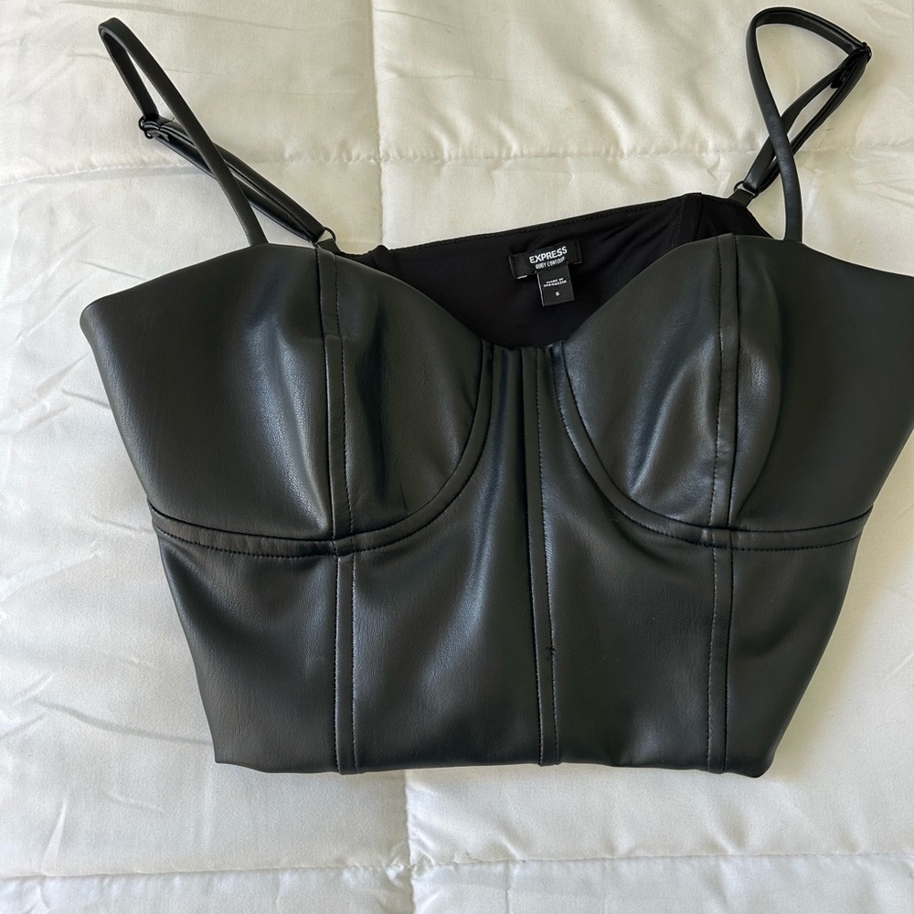 Express Black Faux Leather Crop Top